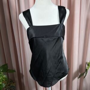 Vintage Escapades Black Satin Tank Top Size Small USA Made 90s Y2K Lingerie Cami